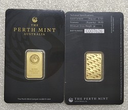 (Ali shipping)  5 gram Perth Mint 24k Gold Plated Bar in sealed (new) case