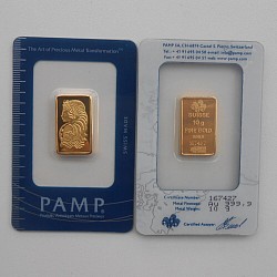 (Ali shipping)  10 gram Pamp Suisse Lady Fortuna 24k Gold Plated Bar in sealed (old style) case