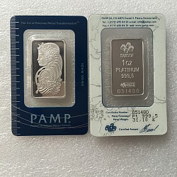 (Ali shipping)  1 oz Pamp Suisse Lady Fortuna Platinum Plated Bar in sealed (old style) case