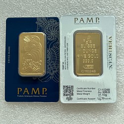 (Ali shipping)  1 oz Pamp Suisse Lady Fortuna 24k Gold Plated Bar in sealed (veriscan) case