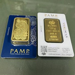 (Ali shipping)  100g Pamp Suisse Lady Fortuna 24k Gold Plated Bar in sealed (veriscan) case